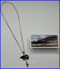 Vintage Sonny Spruce Native American Turquoise Inlay SterlingSilver Bear Pendant