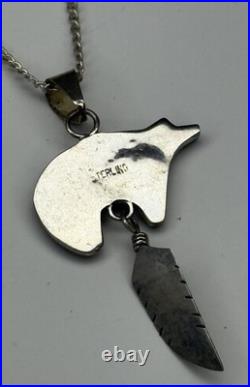 Vintage Sonny Spruce Native American Turquoise Inlay SterlingSilver Bear Pendant
