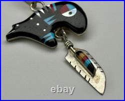 Vintage Sonny Spruce Native American Turquoise Inlay SterlingSilver Bear Pendant