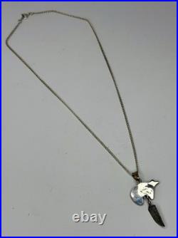 Vintage Sonny Spruce Native American Turquoise Inlay SterlingSilver Bear Pendant
