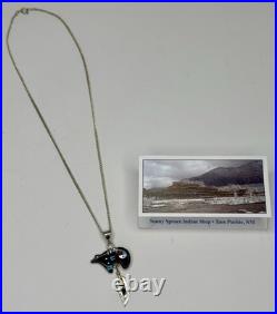 Vintage Sonny Spruce Native American Turquoise Inlay SterlingSilver Bear Pendant