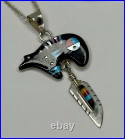 Vintage Sonny Spruce Native American Turquoise Inlay SterlingSilver Bear Pendant