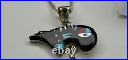 Vintage Sonny Spruce Native American Turquoise Inlay SterlingSilver Bear Pendant