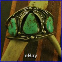 Vintage Southwest 3 Stone Turquoise Cuff Sterling Navaho Vernon Begay