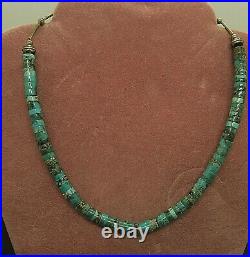 Vintage Southwest N A Turquoise Heishi Choker Necklace 17 1/2 Sterling