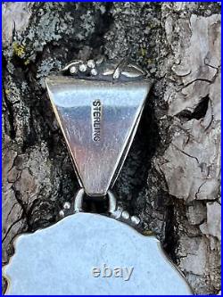 Vintage Southwest Sterling Silver Magenta Turquoise Stamped Leaf Pendant