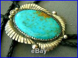 Vintage Southwestern Native American Indian Turquoise Sterling Silver Bolo Tie