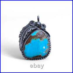 Vintage Southwestern Native American Navajo Sterling Silver Turquoise Pendant