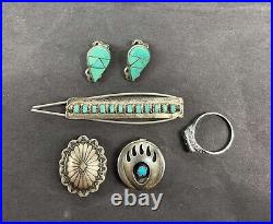 Vintage Southwestern Native American Turquoise & Sterling Silver Jewelry Lot