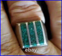 Vintage Southwestern Turquoise and Sterling Silver Men's Ring SZ 10 Unique