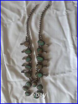 Vintage Squash Blossom Number 8 Turquoise Sterling Silver 925 Necklace