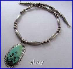 Vintage Sterling Bench Bead Navajo Necklace 2 1/4 Inches. 20 1/2 Inches Neckl