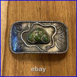 Vintage Sterling Double Snake Turquoise belt Buckle Slide scarf Native American