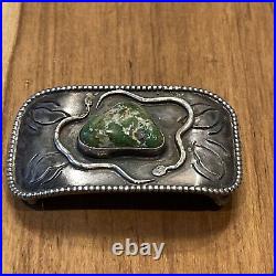 Vintage Sterling Double Snake Turquoise belt Buckle Slide scarf Native American