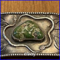 Vintage Sterling Double Snake Turquoise belt Buckle Slide scarf Native American