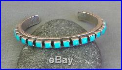 Vintage Sterling Hallmarked Square Sleeping Beauty Turquoise Row Cuff Bracelet
