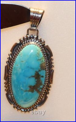 Vintage Sterling Large Turquoise Native American Pendant Signed LTB