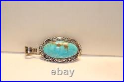 Vintage Sterling Large Turquoise Native American Pendant Signed LTB