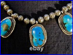 Vintage Sterling Morenci Turquoise Zuni Necklace 16