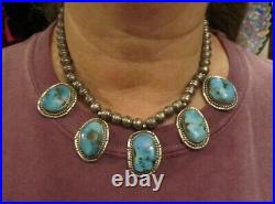 Vintage Sterling Morenci Turquoise Zuni Necklace 16