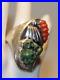 Vintage Sterling Native American Green Turquoise/Coral Ring Size 12 43.53 Grams