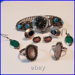 Vintage Sterling Native American Jewelry Lot Earrings Watchtips Rings