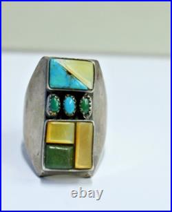 Vintage Sterling Native American Multi Stone Ring 30.3 Grams Size 11
