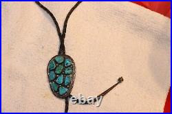 Vintage Sterling Native American Turquoise Bolo Tie by J. W. Tom