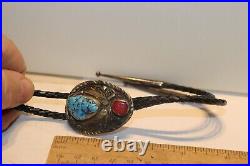 Vintage Sterling Native American Turquoise/Coral Bolo Tie