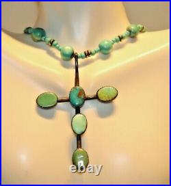 Vintage Sterling Native American Turquoise Cross Turquoise Necklace 22