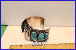 Vintage Sterling Native American Turquoise Cuff Watch Bracelet