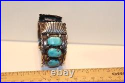Vintage Sterling Native American Turquoise Cuff Watch Bracelet