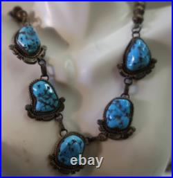 Vintage Sterling Native American Turquoise Necklace 73.58 Grams 24