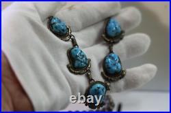 Vintage Sterling Native American Turquoise Necklace 73.58 Grams 24