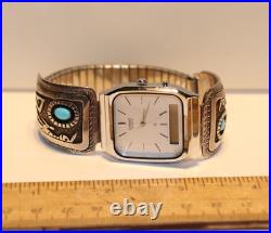 Vintage Sterling Native American Turquoise Watch Signed JB
