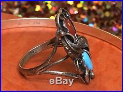 Vintage Sterling Signed Native American Coral Turquoise Ring & Bracelet Bangle