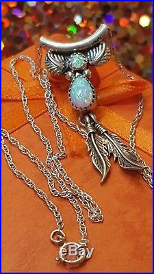 Vintage Sterling Silver 2 Fire Opal Native American Necklace Southwestern