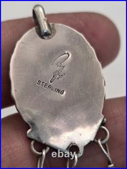 Vintage Sterling Silver 925 Native American Feathers Malachite Pendant For