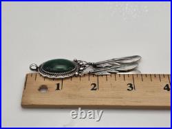 Vintage Sterling Silver 925 Native American Feathers Malachite Pendant For