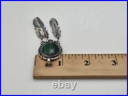 Vintage Sterling Silver 925 Native American Feathers Malachite Pendant For