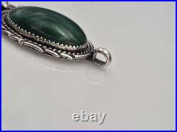 Vintage Sterling Silver 925 Native American Feathers Malachite Pendant For