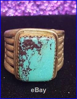 Vintage Sterling Silver Bisbee Turquoise Ring Gemstone Signed Ebe Brown Matrix