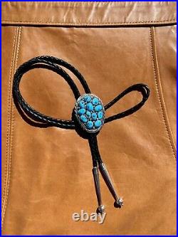 Vintage Sterling Silver Bisbee Turquoise Western Navajo Bolo Tie