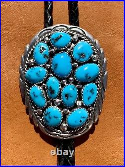 Vintage Sterling Silver Bisbee Turquoise Western Navajo Bolo Tie