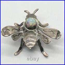 Vintage Sterling Silver Brooch Pin 925 Opal Running Bear Bee Native American