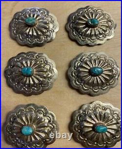 Vintage Sterling Silver Concho Belt 19 Pieces Turquoise Southwestern Unsigned