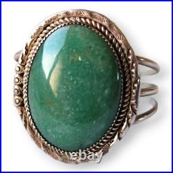 Vintage Sterling Silver Green Aventurine Native American Cuff Bracelet Signed