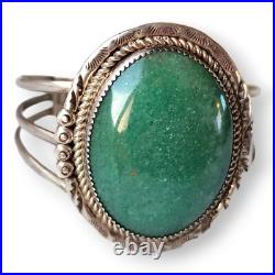 Vintage Sterling Silver Green Aventurine Native American Cuff Bracelet Signed