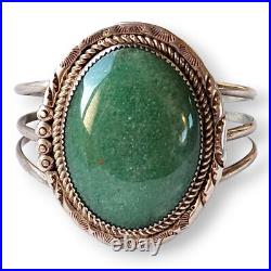 Vintage Sterling Silver Green Aventurine Native American Cuff Bracelet Signed