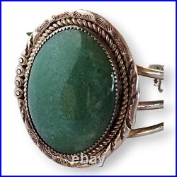Vintage Sterling Silver Green Aventurine Native American Cuff Bracelet Signed